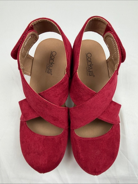 Corkys Shoes - Corkys Case Closed Red Suede Wedge Sandals